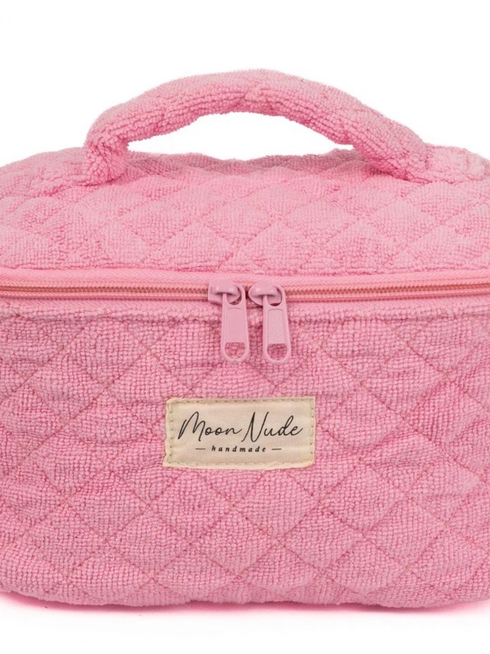 Moon Nude Pink Quilted Cosmetic Case with Top Handle
